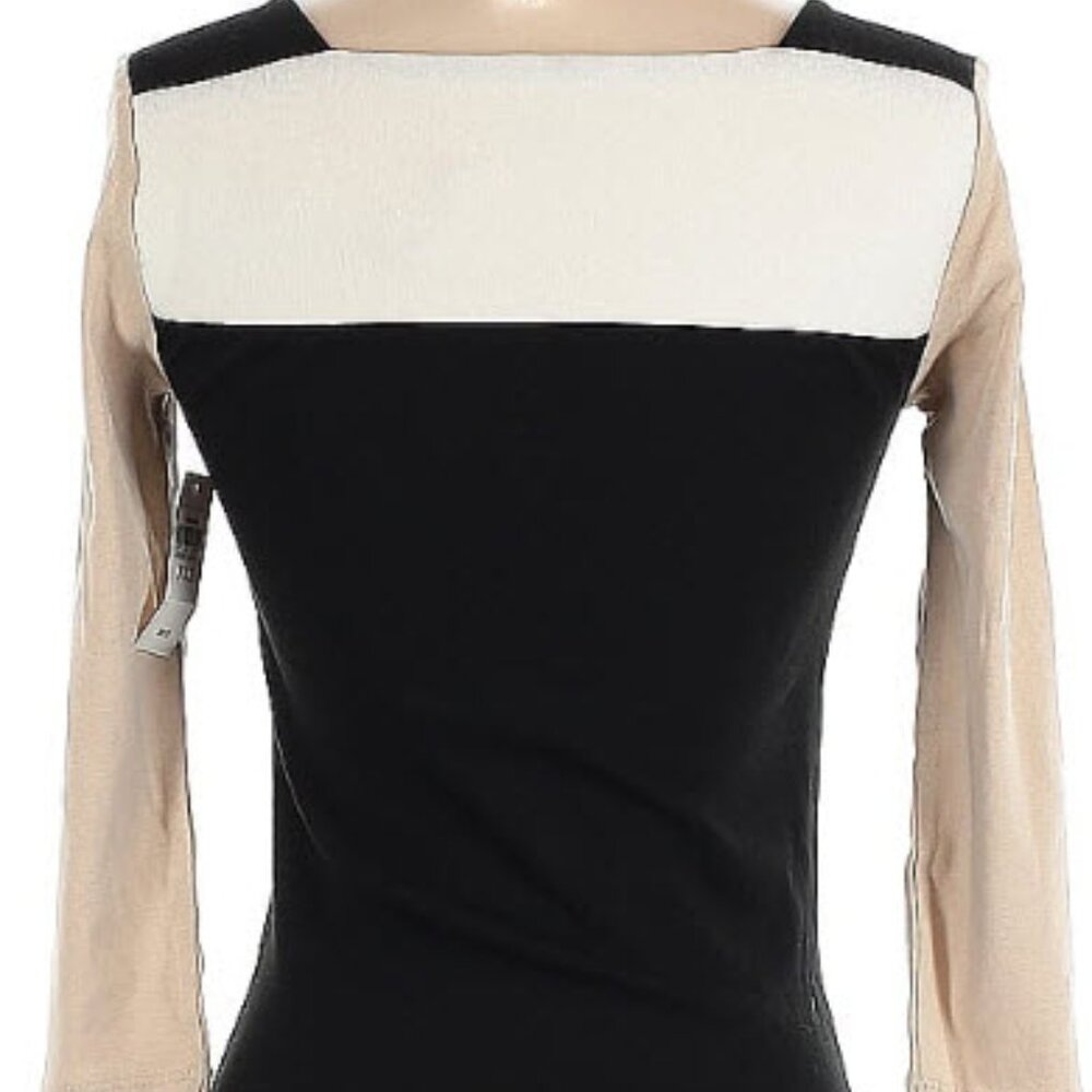 NWT- Ann Taylor Women's Black and Cream Colorblock 3/4 sleeve Top XXS